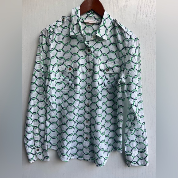 Tory Burch Womens Print Long Sleeved Button Down Blouse Size 8 - Picture 2 of 7